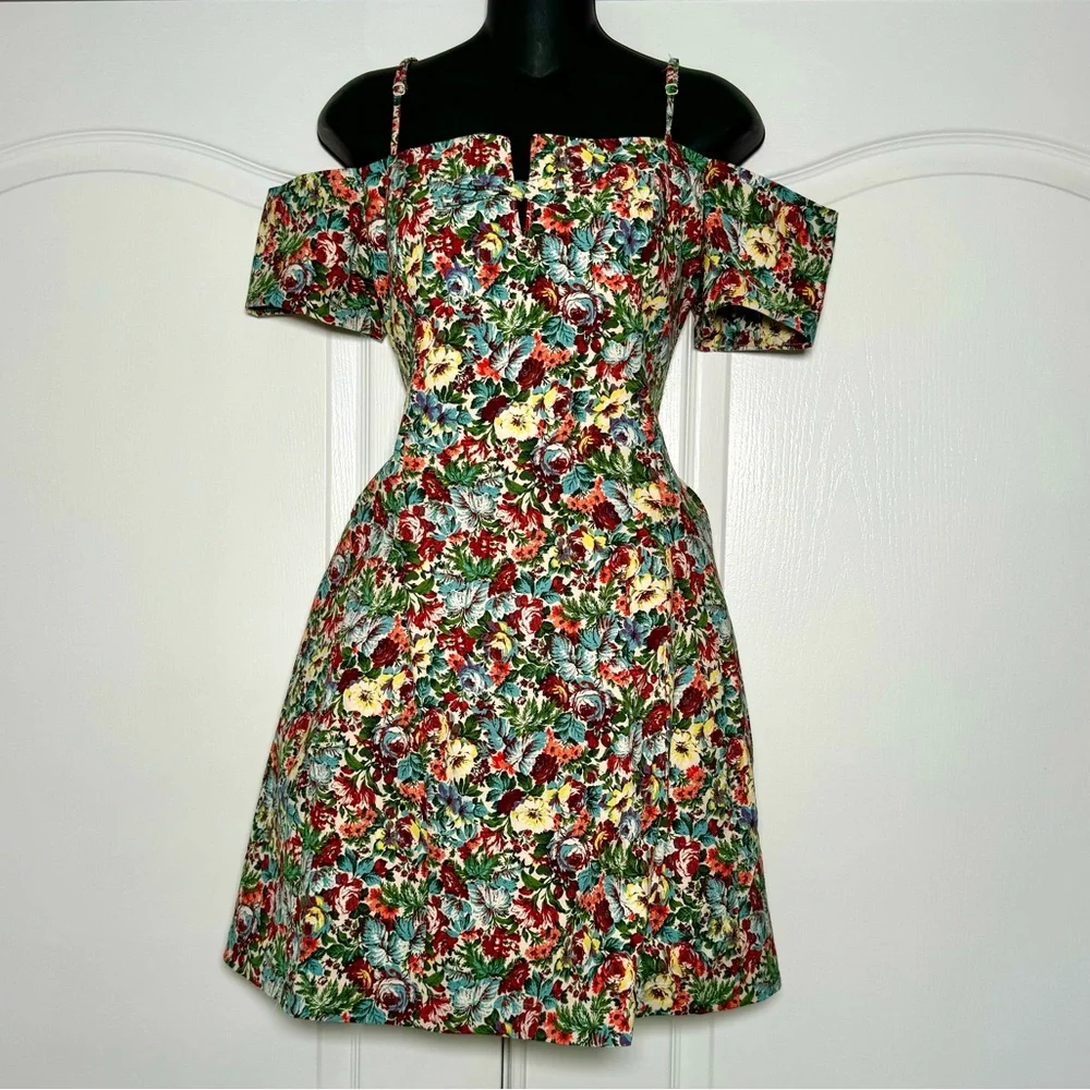 Anthropologie Maeve Floral Off-Shoulder Bow Floral Mini Dress NWT Large $178 - Picture 5 of 10